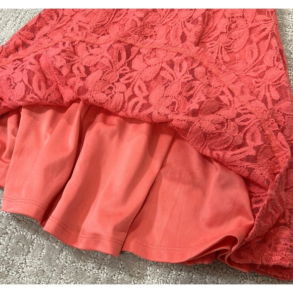 Lace Sheer Floral Mesh Dress Coral Pink Sz S A Line Skater Back Zipper I… - Picture 6 of 7